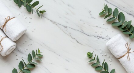 Spa Elements on White Marble with Natural Green Accents