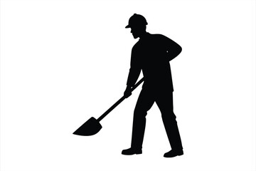 black worker with shovel vector on white background