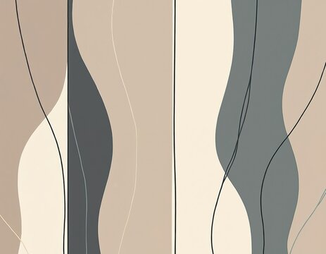 Soft abstract background with irregular wavy lines. Simple morandi color illustration with beige, grey, white hues. Art with vertical, curved lines, seamless pattern for design, wallpaper, textile.