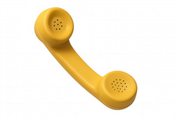 Yellow retro telephone receiver, a symbol of classic communication and connection, showing vintage technology. Transparent background