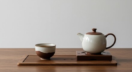 Tea Ceremony with Ceramic Cup on Wooden Table and Soft Light