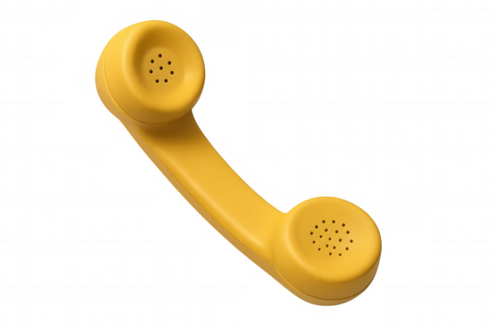 Yellow retro telephone receiver, a symbol of classic communication and connection, showing vintage technology. Transparent background