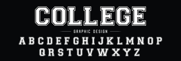 Classic college font. Vintage sport font in american style for football, baseball or basketball logos and t-shirt. Athletic department typeface, varsity style font. Vector

