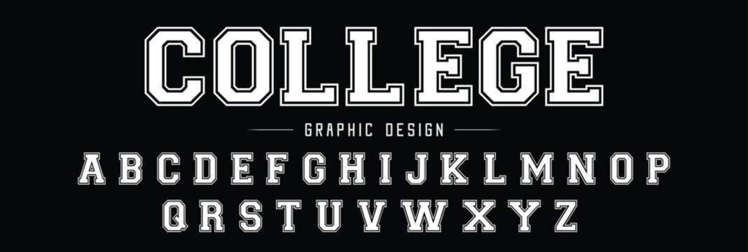 Classic college font. Vintage sport font in american style for football, baseball or basketball logos and t-shirt. Athletic department typeface, varsity style font. Vector

