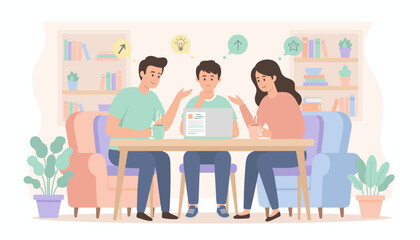 Team collaboration at home sharing ideas and solving problems fostering growth and support