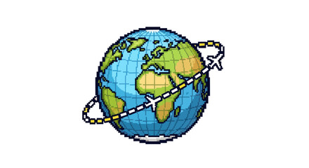 Stylized Globe with Airplane Flight Path Around the World.