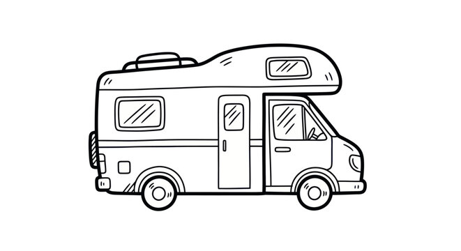Hand-drawn Camper Van Illustration for Travel and Adventure.