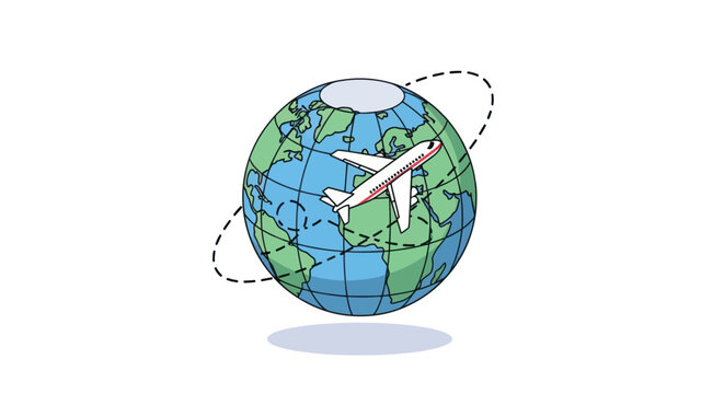 Airplane circling the Earth symbolizing global travel and exploration.