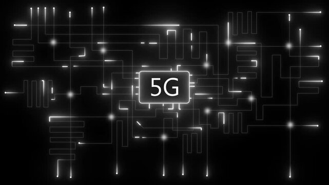 Glowing 5g network lines connecting digital data points on a dark abstract background , Futuristic 5G network visualizes digital data, Glowing lines and circuits enhance global connectivity . - Powered by Adobe
