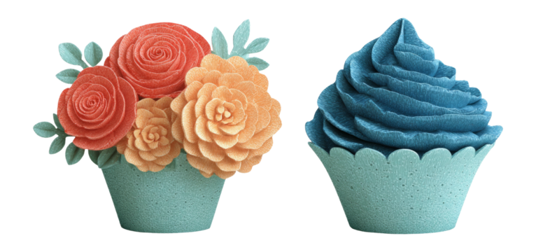 Colorful Cupcake and Flower Arrangement on Isolated Transparent Background - Powered by Adobe