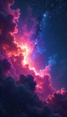 Vibrant Nebula Illuminates Star Cluster A Breathtaking Celestial Landscape of Swirling Cosmic Dust and Gas, Perfect for Astronomy, Space, Science, and Fantasy Projects