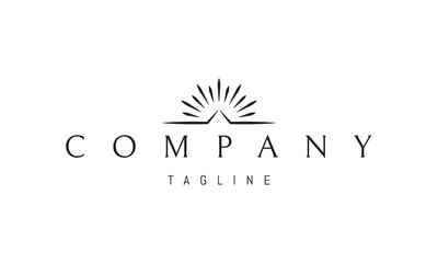 A vector logo featuring an abstract image: a radiant mountain with glowing rays symbolizing strength, inspiration, and elevation.
