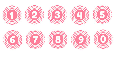 Light Pink Numbers 0–9 in Decorative Circle Frame, Simple Vector Template Design