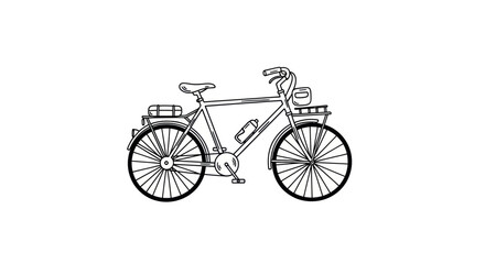 Classic Bicycle Line Art Drawing with Front Basket Water Bottle and Rear Rack.