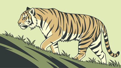 Vector illustration of tiger depicted separately on a plain green backdrop.