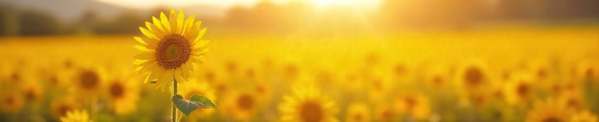 Majestic Sunflower in Golden Sunlight A Single Bloom Stands Tall in a Vast, Empty Field, Its Vibrant Beauty a Testament to Natures Simple Joy.