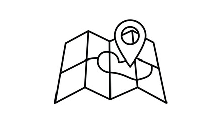 Simple Black and White Folded Map with Location Marker.