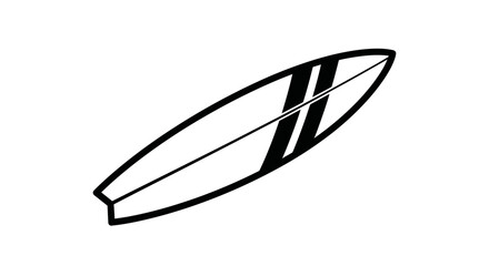 Minimalist Black and White Surfboard Illustration with Two Stripes.