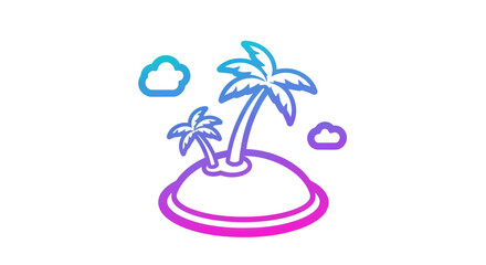 Stylized Tropical Island with Palm Trees and Clouds.