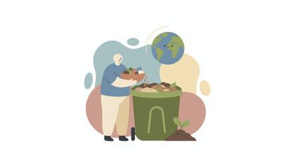 Naklejka premium Person composting organic food waste promoting sustainability and a greener planet