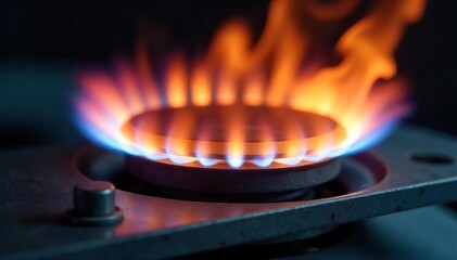 Glowing Orange Gas Flame Heating Metal Surface Thermal Energy Transfer