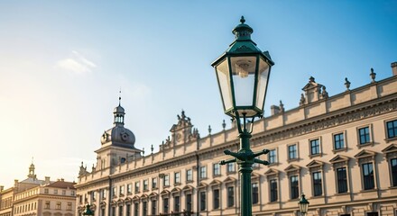 Historic European City Building Facade with Lantern