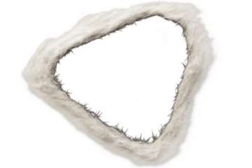 White fluffy fur trim forming an abstract winter border or frame with soft texture and transparent background