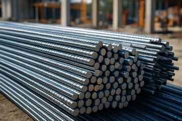 Steel rebar reinforcing material on a construction site