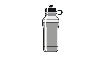 Illustrated clear reusable water bottle with black cap and carrying loop.