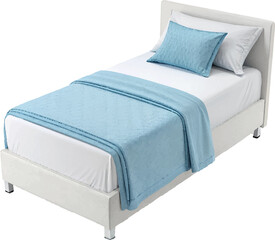 Modern Wooden Bed with White Mattress &ndash; Home Furniture PNG Isolated