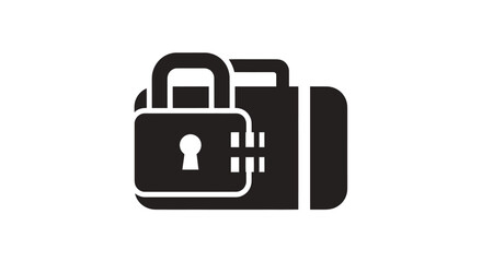 Secure black briefcase icon with padlock representing data protection and confidential information.