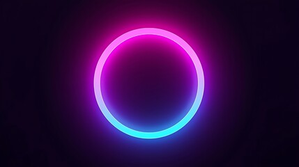 3D render of glowing neon circle with pink blue gradient, futuristic ultraviolet ring on dark background, modern abstract minimal tech design with smooth light halo