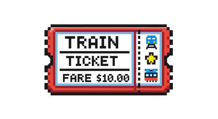 Pixelated Red Train Ticket with Fare Information.