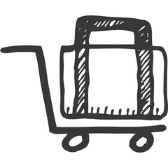 Hand Drawn Luggage Trolley Icon with Sketchy Black Outline on Transparent Background Ideal for Travel and Transportation Themes