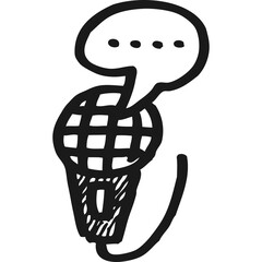 Hand Drawn Microphone With Speech Bubble Icon Representing Voice And Communication On Transparent Background Simple Doodle Style