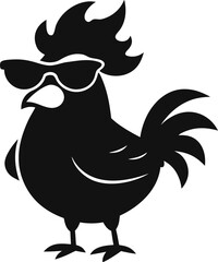 Cool Rooster Wearing Sunglasses Silhouette Vector