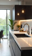 Sleek Modern Kitchen Countertop Elegant Butcher Block Design Ideal for Food Prep and Stylish Display