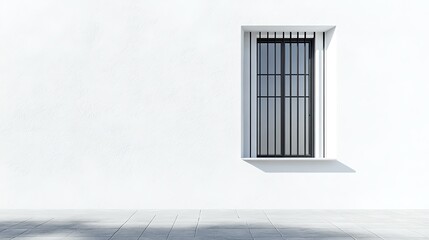 Obraz premium Modern minimalist window with subtle, curved wrought iron security grill in matte black