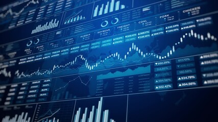 Interactive trading dashboard showing live data charts and analytics for commodities like gold, oil, silver, and more. Ideal for finance and investment visuals. - Powered by Adobe