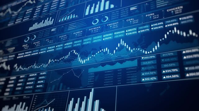 Interactive trading dashboard showing live data charts and analytics for commodities like gold, oil, silver, and more. Ideal for finance and investment visuals.