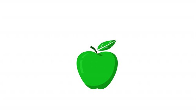 Animated green apple icon, Crisp, clean design ideal for health apps, food delivery services, and education in white background 
