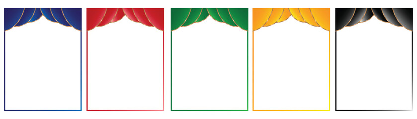 Colorful Curtain Frame Designs Red, Blue, Green, Yellow, and Black Borders in a Row for Various Purposes