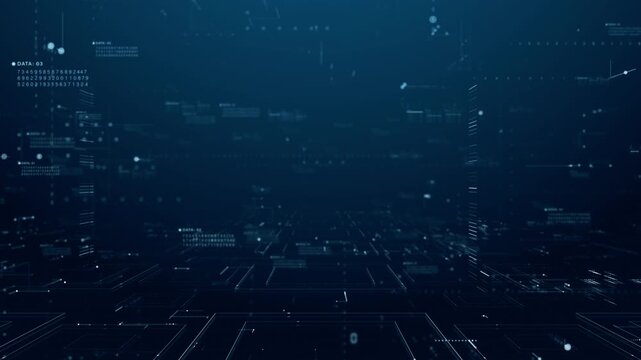 Futuristic digital matrix interface with floating data, binary code, and glowing tech elements. Ideal for cyber, AI, and data visualization concepts. Technology digital data background - Powered by Adobe