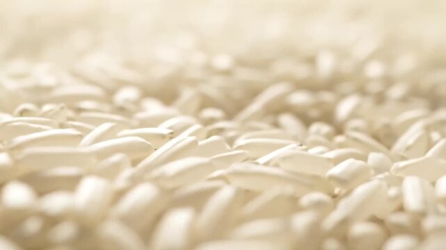 Detailed Macro Close Up of Uncooked White Rice Grains.