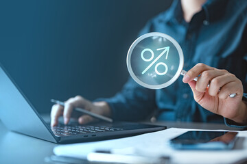 interest, rates, compare, savings, deposit, apy, A person analyzing interest rate data with a...