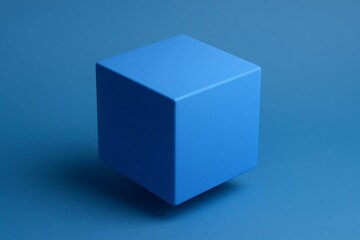 Blue cube geometric shape floating on background