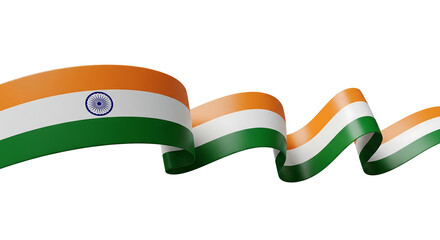 Waving indian flag ribbon for independence day on transparent background