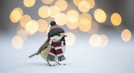 A very cute little bird dressed for winter holidays