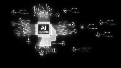 Artificial intelligence brain network connections with human profile and digital icons, Futuristic AI brain network icon with digital connections, Modern artificial intelligence profile . - Powered by Adobe