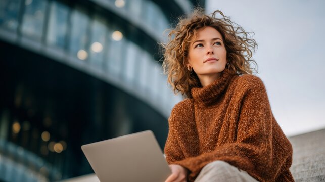 Woman thinking about future in urban environment